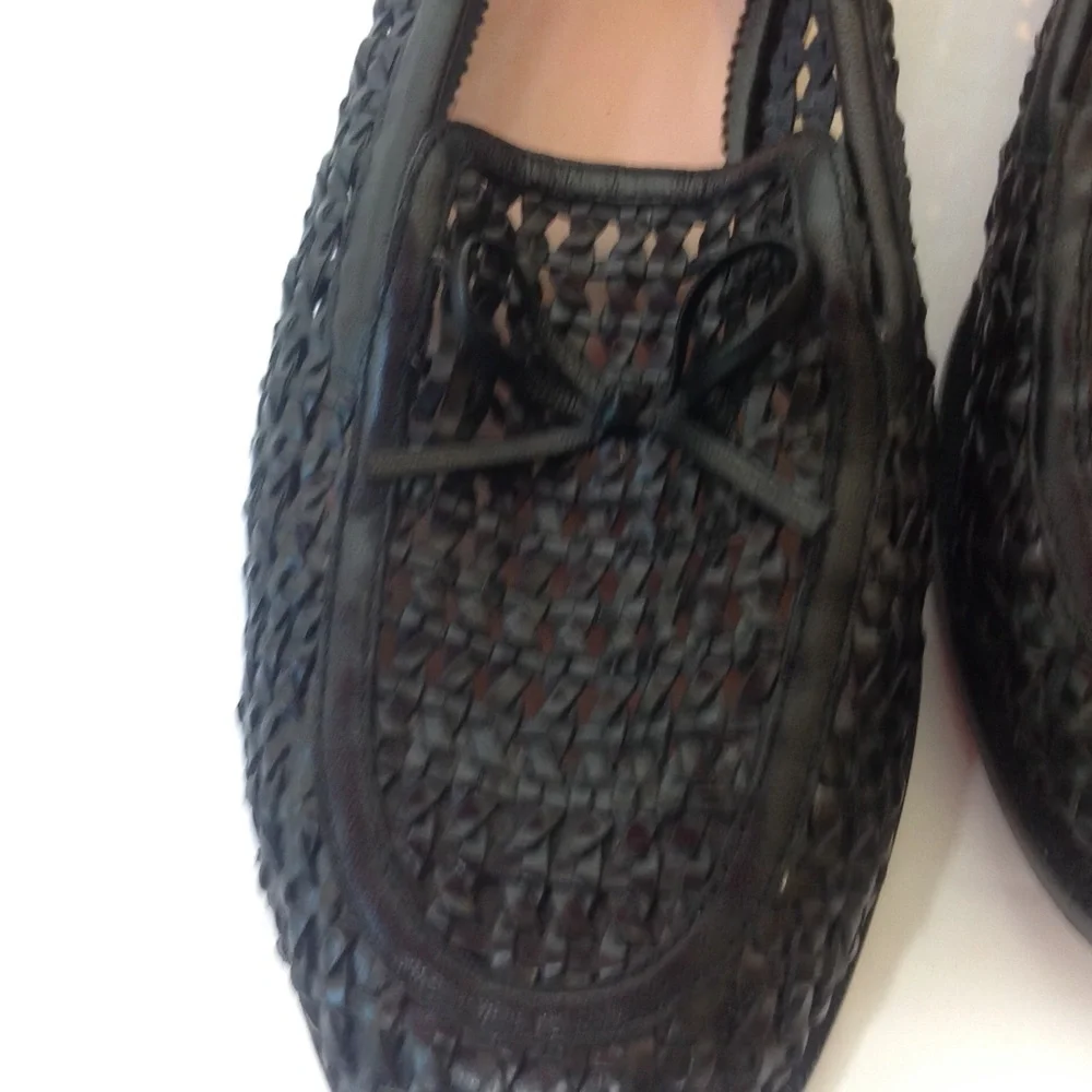 J. Crew Black Leather Shoes Woven Loafer Shoes